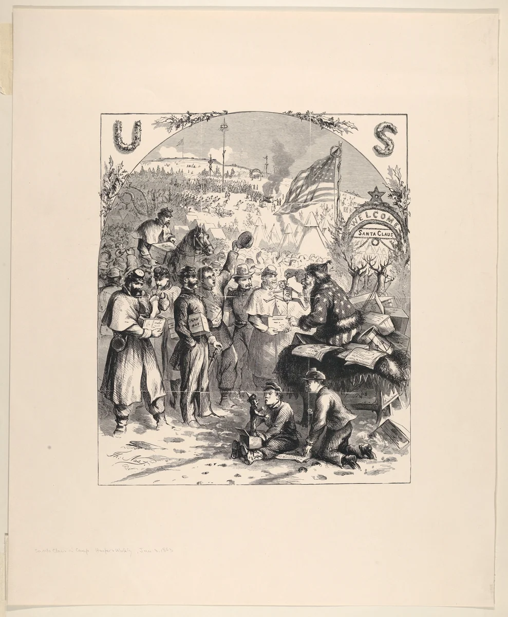 Santa Claus in Camp (published in "Harper's Weekly," January 3, 1863) by Thomas Nast, print, 1863