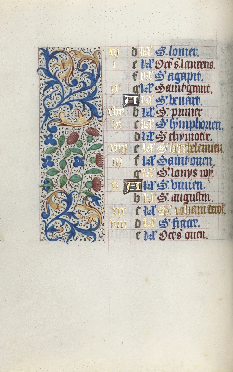 Book of Hours (Use of Rouen): fol. 8v by Master of the Geneva Latini, book, 1465-1475