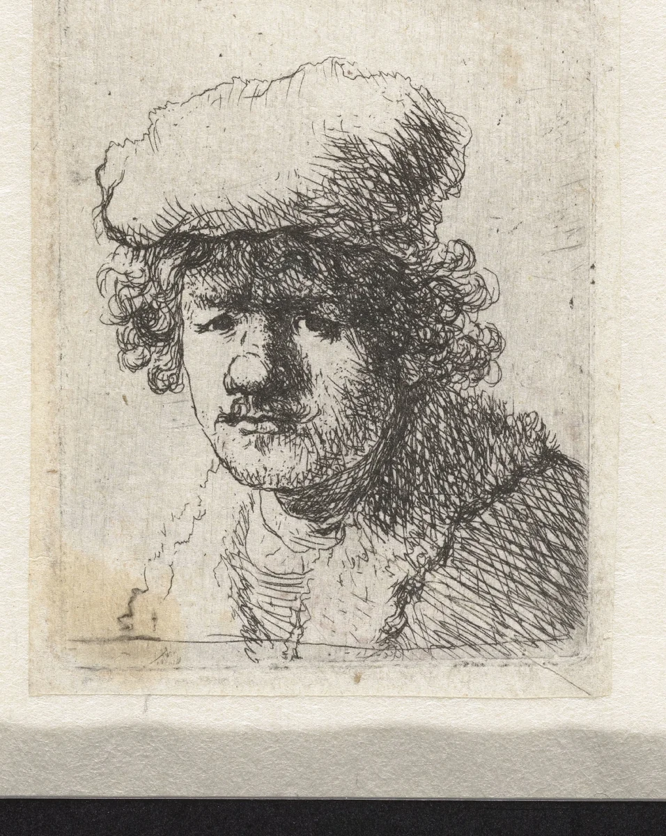 Self-portrait with cap pulled forward by anonymous, print, 1630