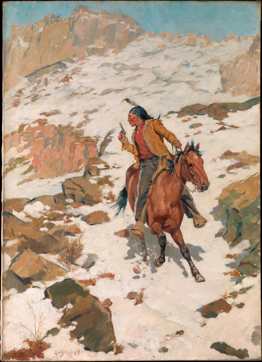 In Hot Pursuit by Charles Schreyvogel, artwork, 1901-1910