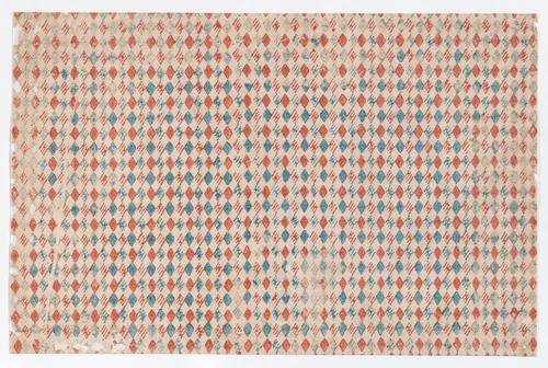 Sheet with overall blue and red diamond pattern by anonymous, print, 1800-1900