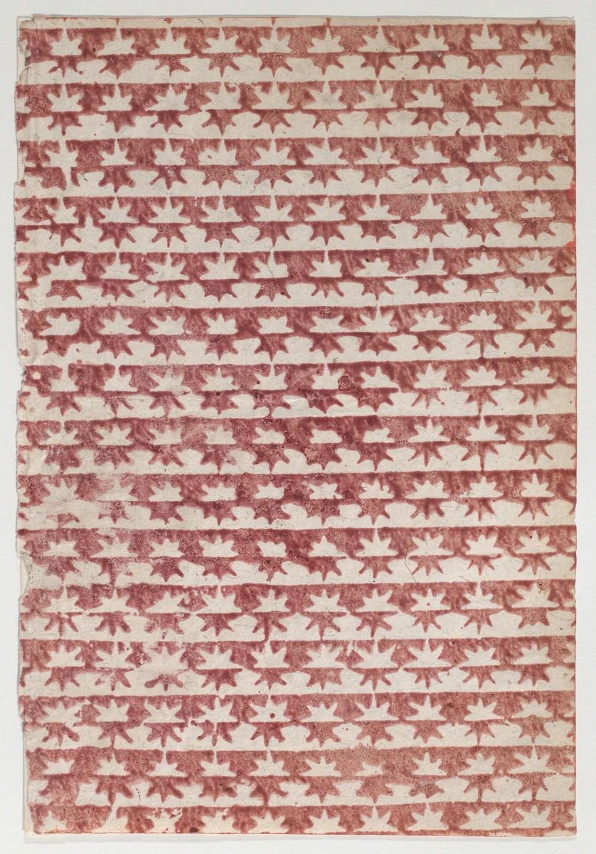 Sheet with overall red star pattern by anonymous, print, 1700-1800