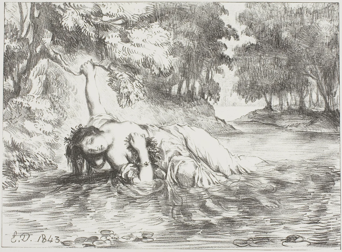 Ophelia's Death by Eugène Delacroix, print, 1843