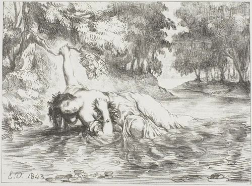 Ophelia's Death by Eugène Delacroix, print, 1843