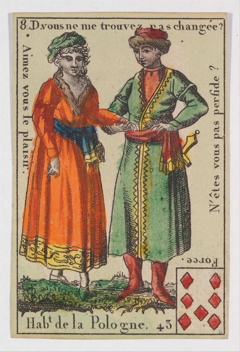 Hab.t de la Pologne, from the playing cards (for quartets) "Costumes des Peuples Étrangers" by anonymous, print, 1700-1799
