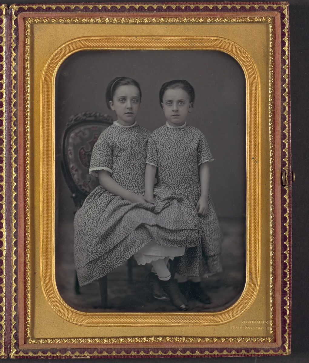 [Two Girls in Identical Dresses] by Jeremiah Gurney, photograph, 1852-1863