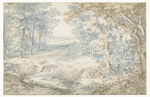 Voorde aan de rand van een bos by anonymous, drawing, 1650-1750