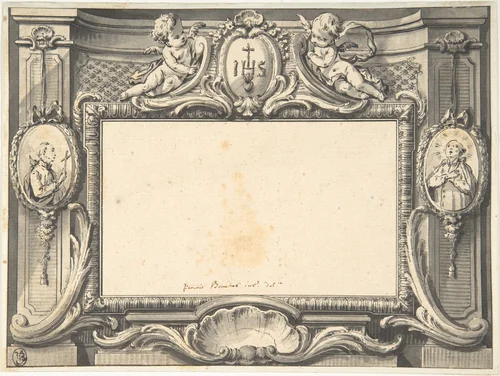 Design for a Frontispiece Surmounted by the Sacred Monogram IHS by François Boucher, drawing, 1700-1770