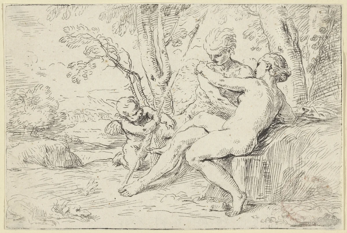 Venus and Adonis by Simone Cantarini, print, 1622-1648
