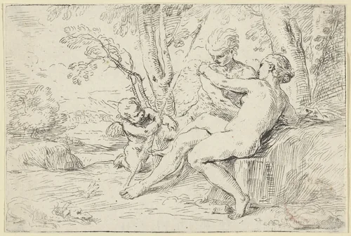 Venus and Adonis by Simone Cantarini, print, 1622-1648