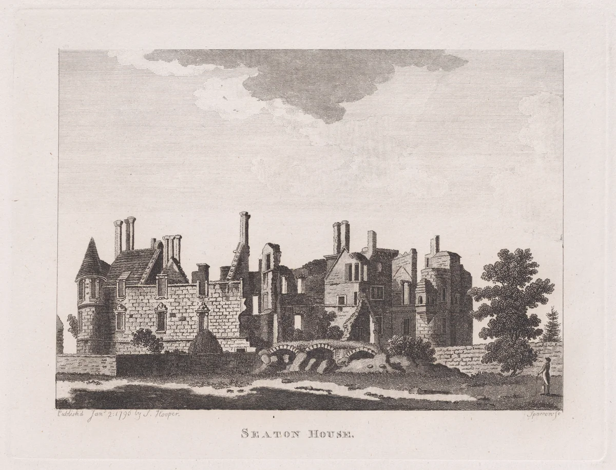 Seaton House, Edinburghshire (from Antiquities of Scotland, volume 1) by S. Sparrow, print, 1790