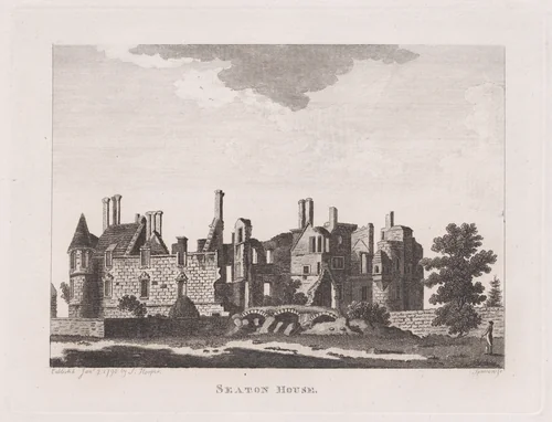 Seaton House, Edinburghshire (from Antiquities of Scotland, volume 1) by S. Sparrow, print, 1790