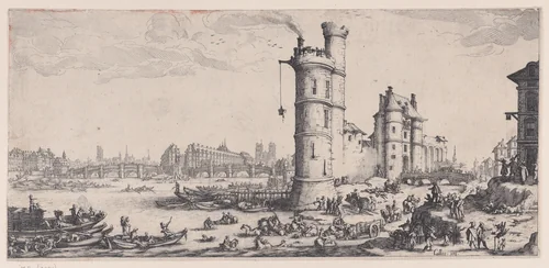 Copy of Vue de Pont-Neuf (View of the Pont Neuf), from "Les Deux Grandes Vues de Paris" (The Two Large Views of Paris) by anonymous, print, 1625-1700