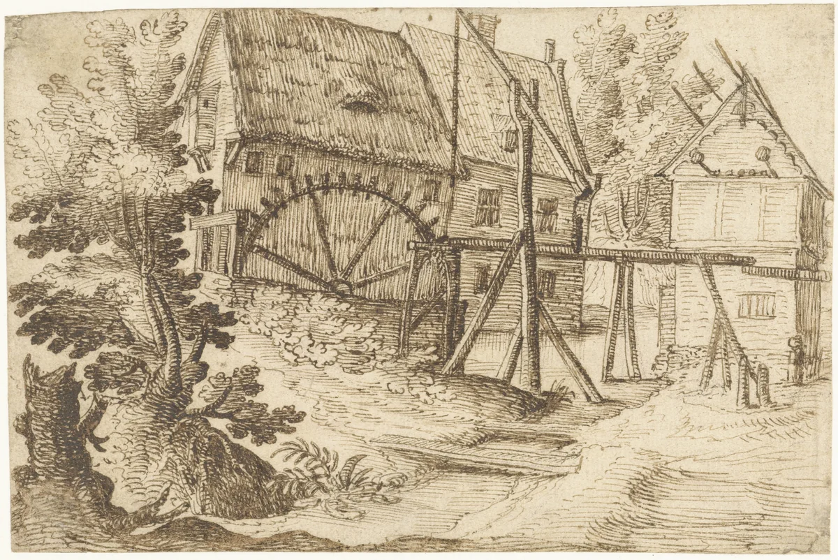 Watermolen by anonymous, drawing, 1600-1699