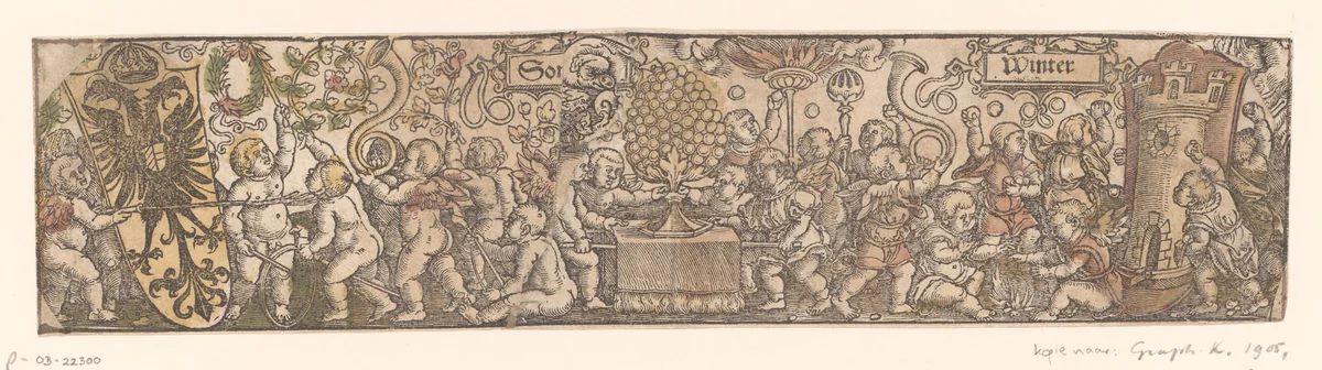 Fries met een allegorische voorstelling van zomer en winter by anonymous, print, 1510-1560