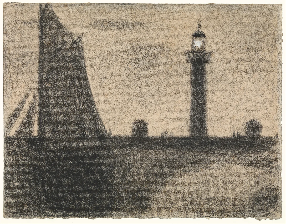 The Lighthouse at Honfleur by Georges Seurat, drawing, 1886
