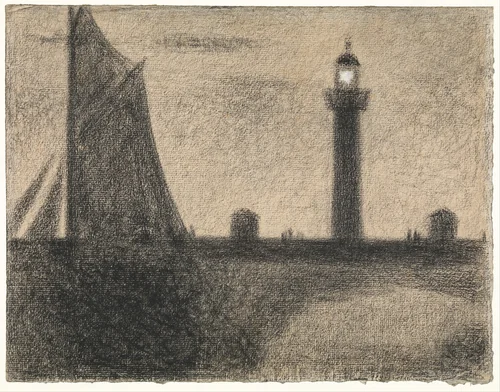 The Lighthouse at Honfleur by Georges Seurat, drawing, 1886
