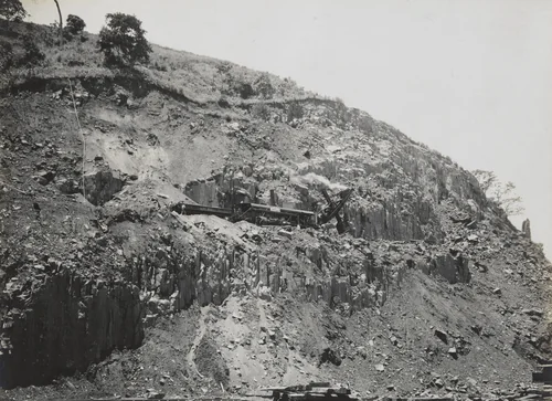 Balboa Terminals. Sosa Hill Quarry. Steam shovels on upper level casting material by Unidentified Photographer, photograph, 1915