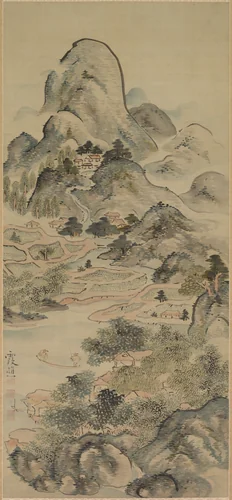 Fishing in Springtime by Ike Taiga, painting, 1700-1799