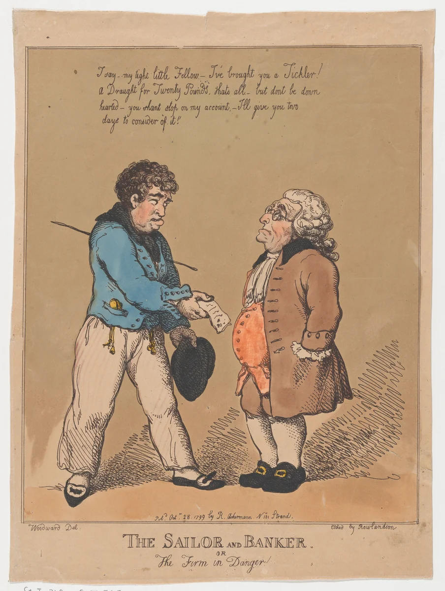 The Sailor and Banker, or the Firm in Danger by Thomas Rowlandson, print, 1799