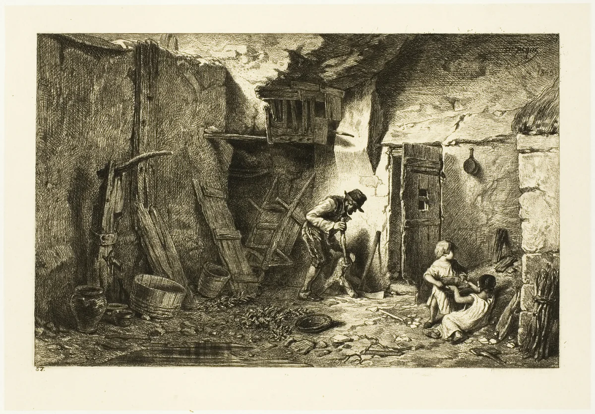 Courtyard by Charles-Émile Jacque, print, 1845