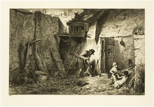 Courtyard by Charles-Émile Jacque, print, 1845