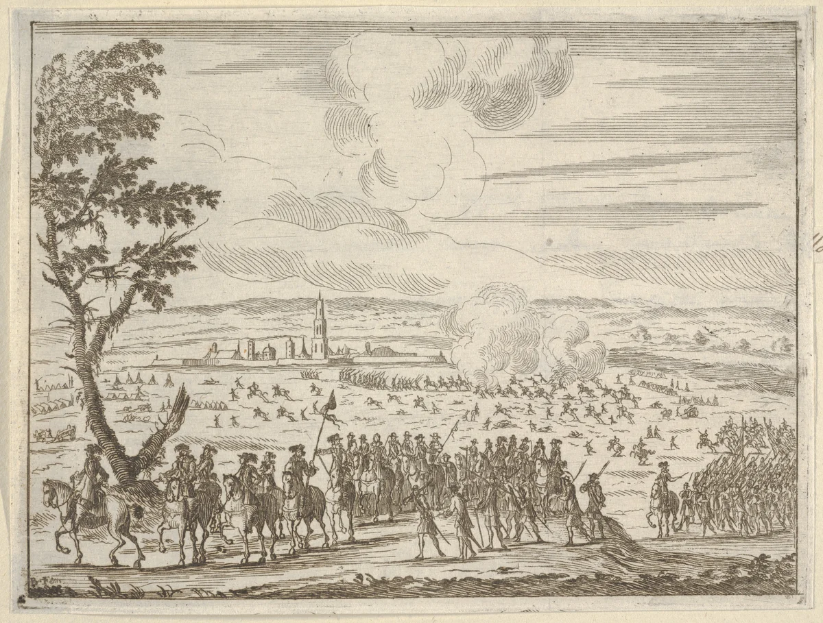 Francesco d'Este Leads the French Army After the Difficult Resolution of Cremona without Losing Men or Belongings due to the Duke's Prudence and Corageous Strength, from "L'Idea di un Principe ed Eroe Cristiano in Francesco I d'Este, di Modena e Reggio Duca VIII [...]" by Bartolomeo Fenice, print, 1659