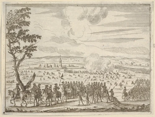 Francesco d'Este Leads the French Army After the Difficult Resolution of Cremona without Losing Men or Belongings due to the Duke's Prudence and Corageous Strength, from "L'Idea di un Principe ed Eroe Cristiano in Francesco I d'Este, di Modena e Reggio Duca VIII [...]" by Bartolomeo Fenice, print, 1659