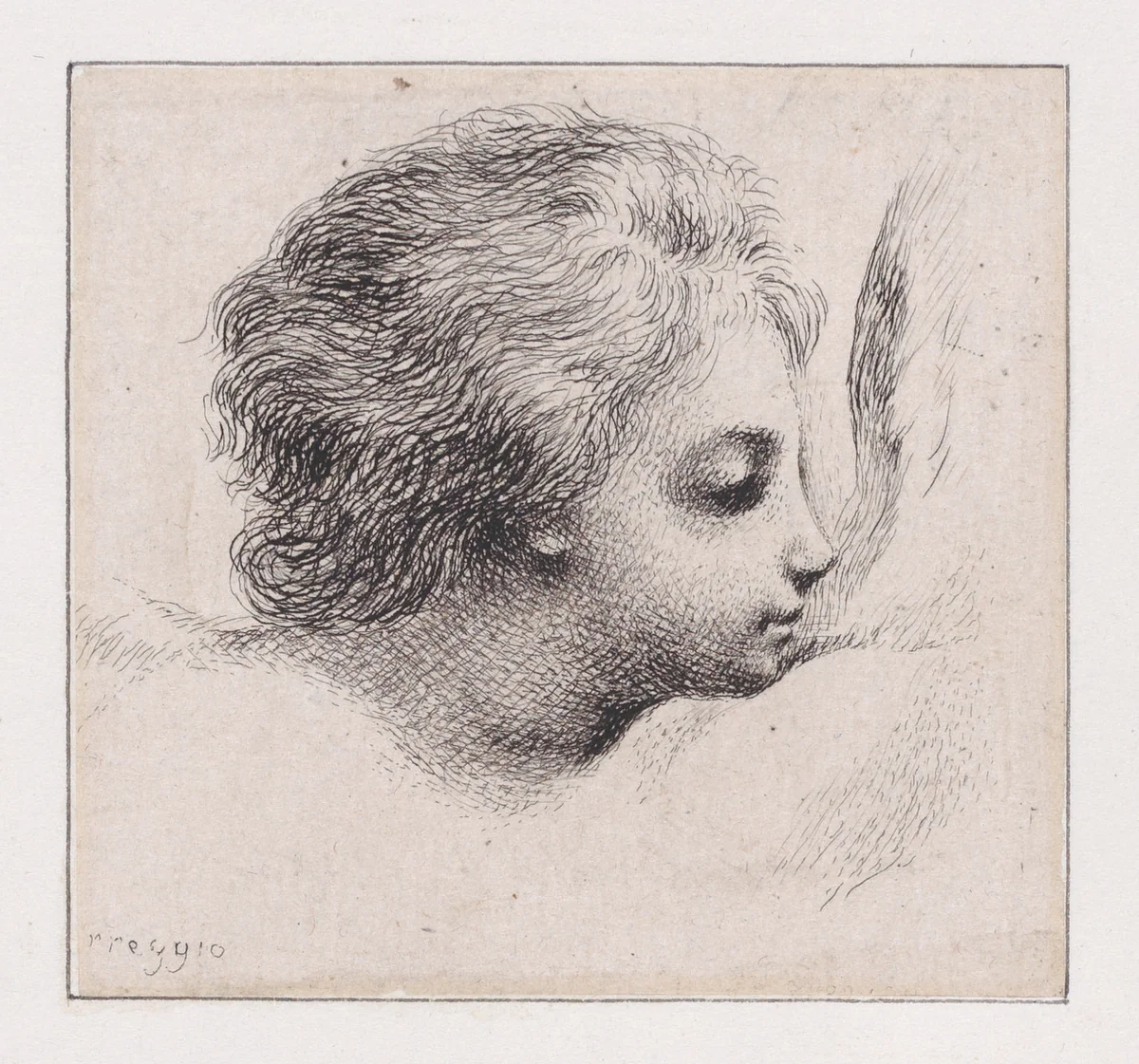 Head of a Cherub, after Guercino by Dominique Vivant Denon, print, 1765-1826