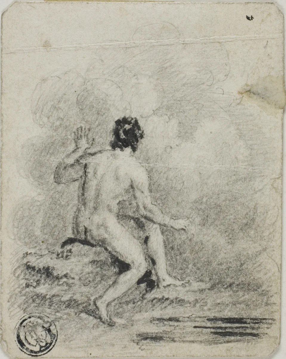 Seated Male Nude by Unknown Artist, drawing, 1800-1899