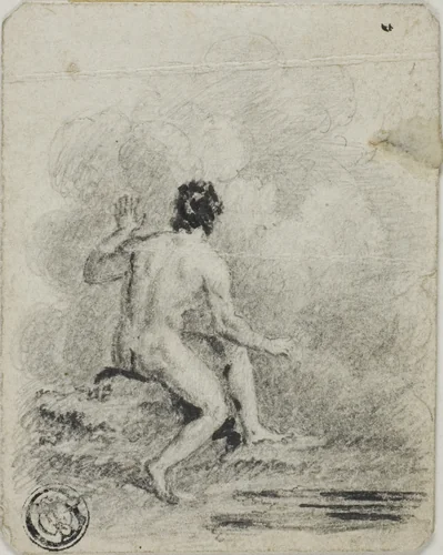 Seated Male Nude by Unknown Artist, drawing, 1800-1899