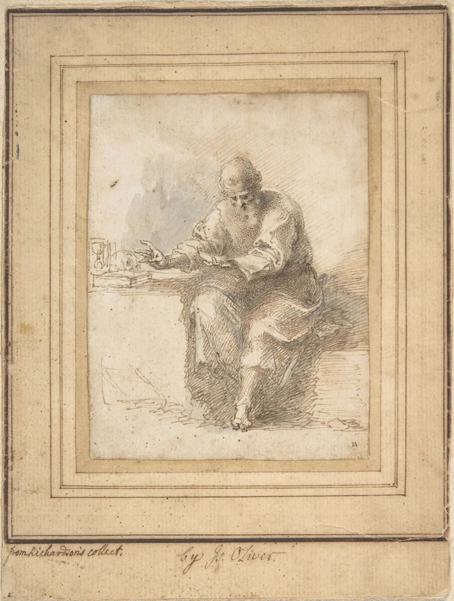 St. Jerome reading by Isaac Oliver, drawing, 1587-1617