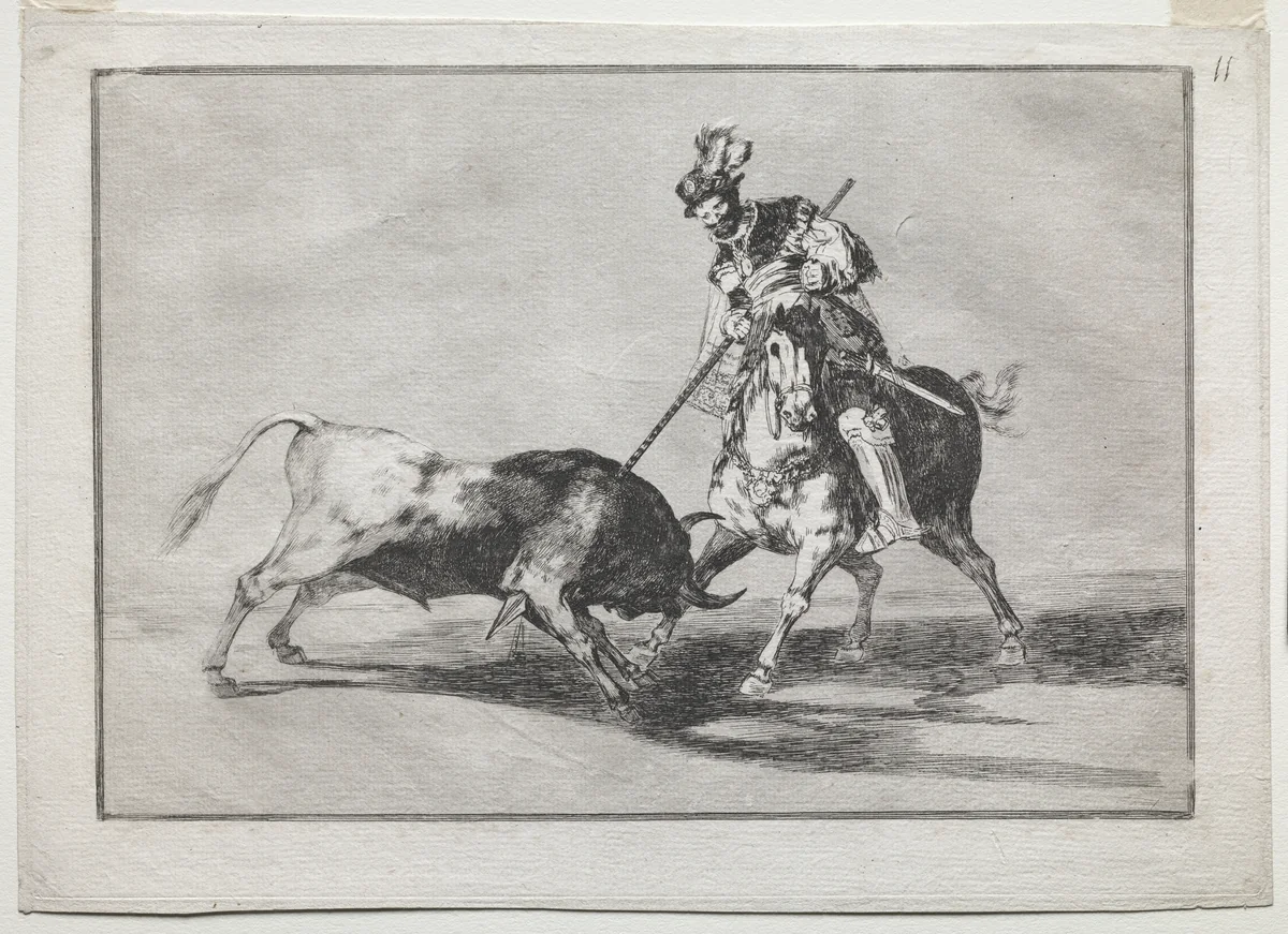 The Cid Campeador Spearing Another Bull by Francisco de Goya, print, 1815-1816