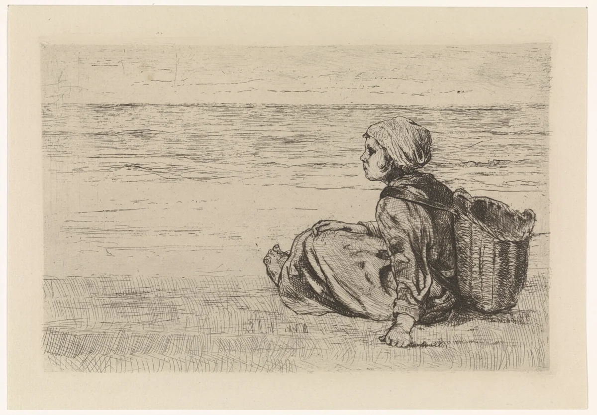 Meisje aan zee by Jozef Israëls, print, 1835-1903