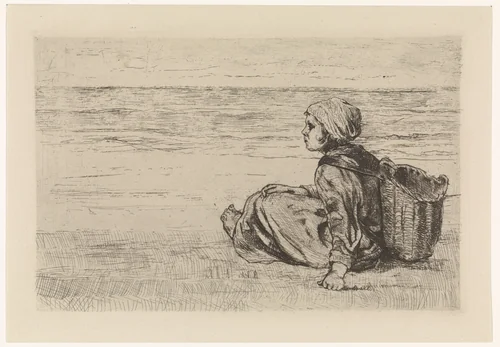 Meisje aan zee by Jozef Israëls, print, 1835-1903