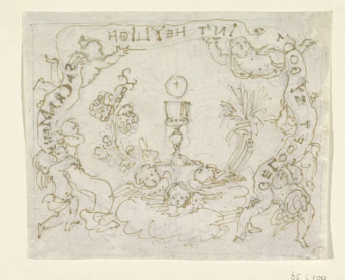 Vignet met putti en kelk by anonymous, drawing, 1600-1800