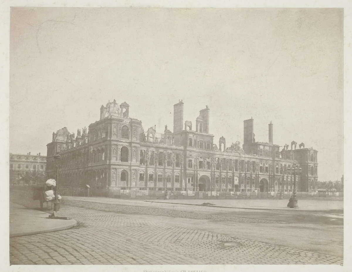 Paris Fire (The Facade of City Hall), from the series "Paris Incendié" by Charles Soulier, photograph, 1871