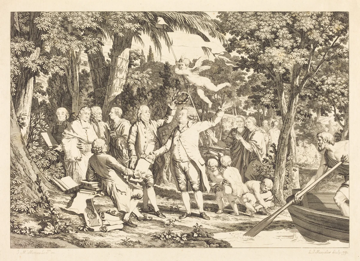 Mirabeau arrive aux Champs-Élisées by Louis-Joseph Masquelier; Jean-Michel Moreau the Younger, print, 1792
