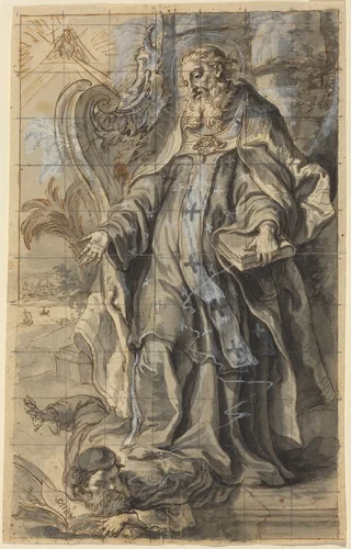 Saint Ambrose Suppressing Heresy by Gottfried Bernhard Götz, drawing, 1708-1774