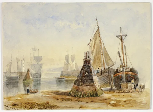 Ships in Harbor by Henry Barlow Carter, painting, 1831-1877