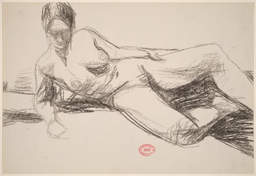 Untitled [reclining nude leaning on her right arm] by Richard Diebenkorn, drawing, 1955-1967