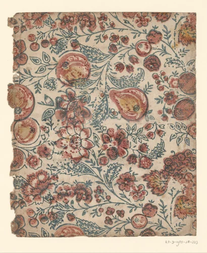 Blad met strooipatroon van bloemen en grote vruchten by anonymous, other, 1750-1900