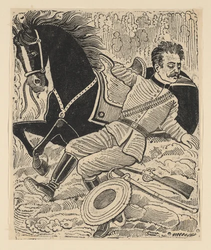 A soldier fallen from his horse by José Guadalupe Posada, print, 1906-1916