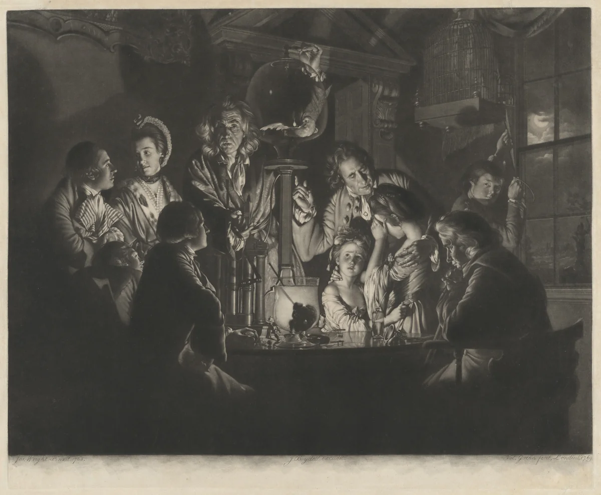 A Philosopher Shewing an Experiment on the Air Pump by Valentine Green, print, 1769