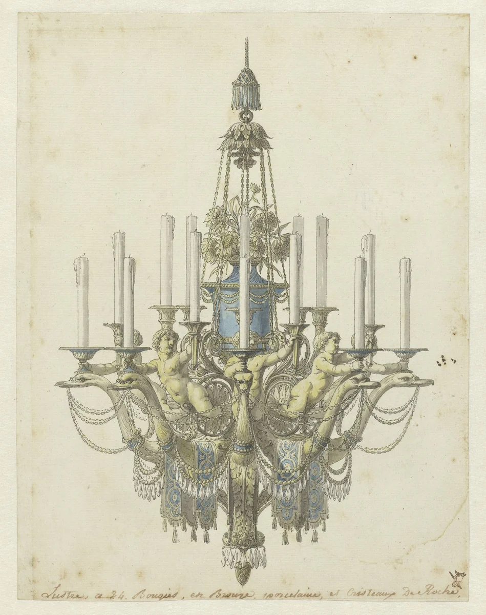 Design for a chandelier by Jean Démosthène Dugourc, drawing, 1784