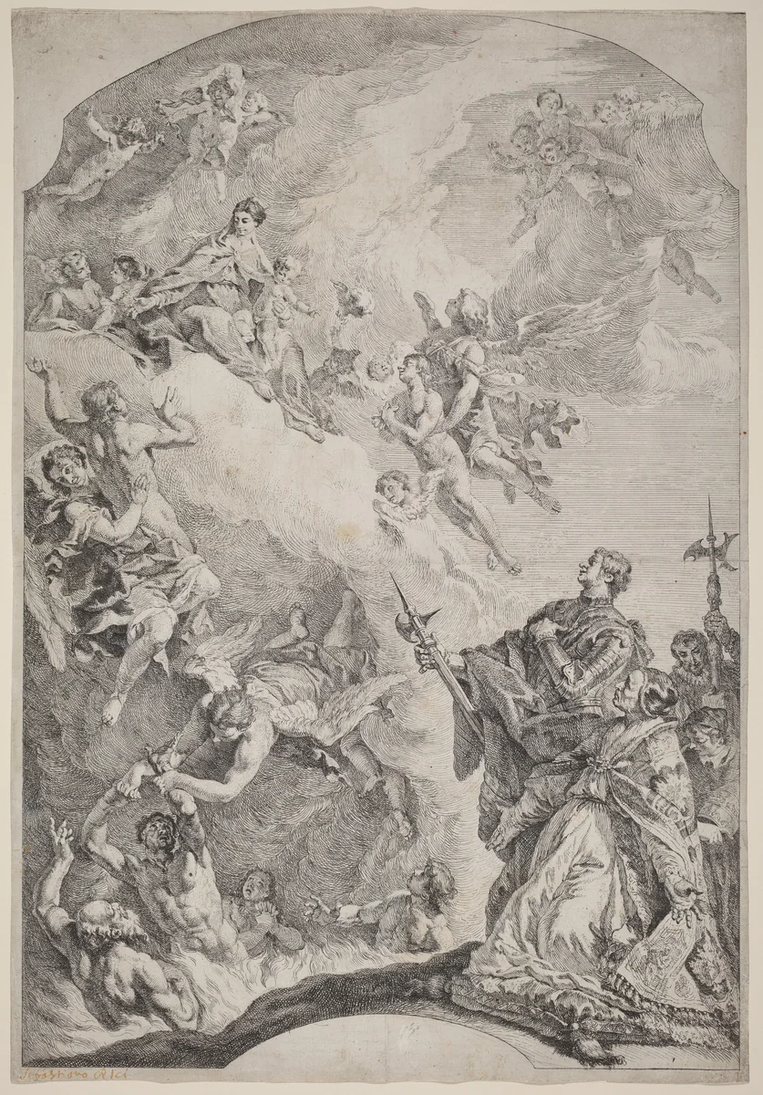 Saint Gregoire I Delivering Souls from Purgatory by Francesco Fontebasso, print, 1744