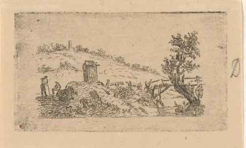 Landschap met houten brug by Reinierus Albertus Ludovicus van Isendoorn à Blois, print, 1796-1856