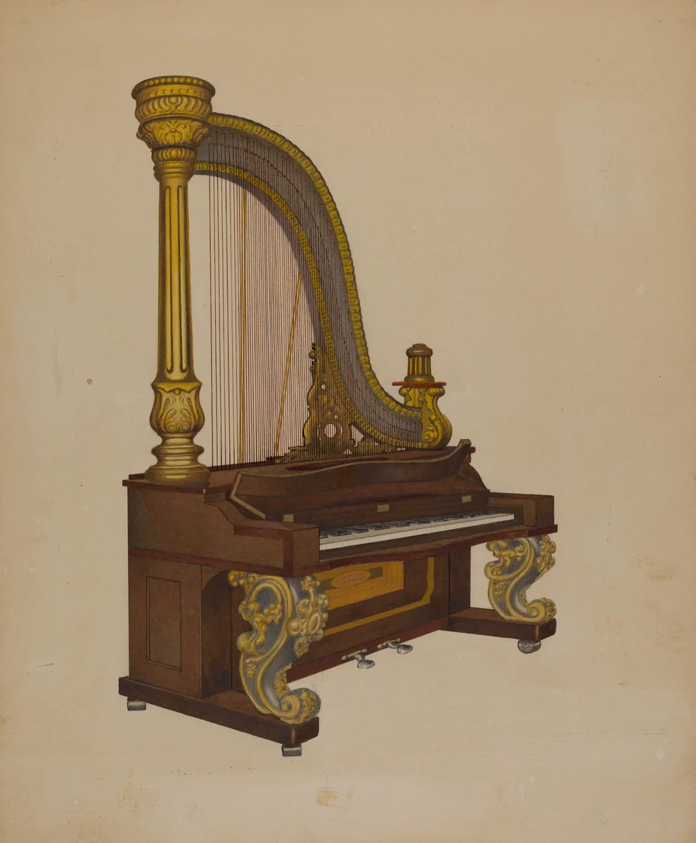 Upright Harp/Piano by William High, index of american design, 1937