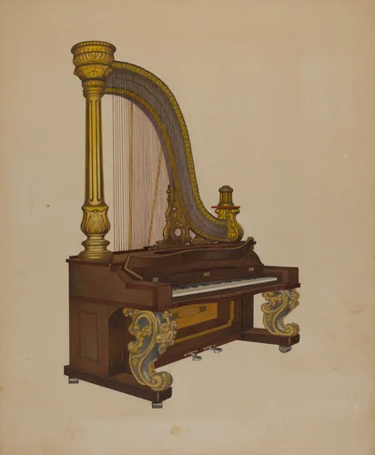 Upright Harp/Piano by William High, index of american design, 1937