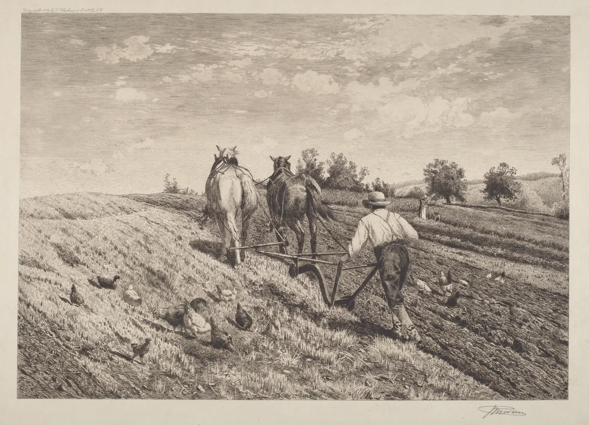 The Ploughman by Peter Moran; Christian Klackner, print, 1886